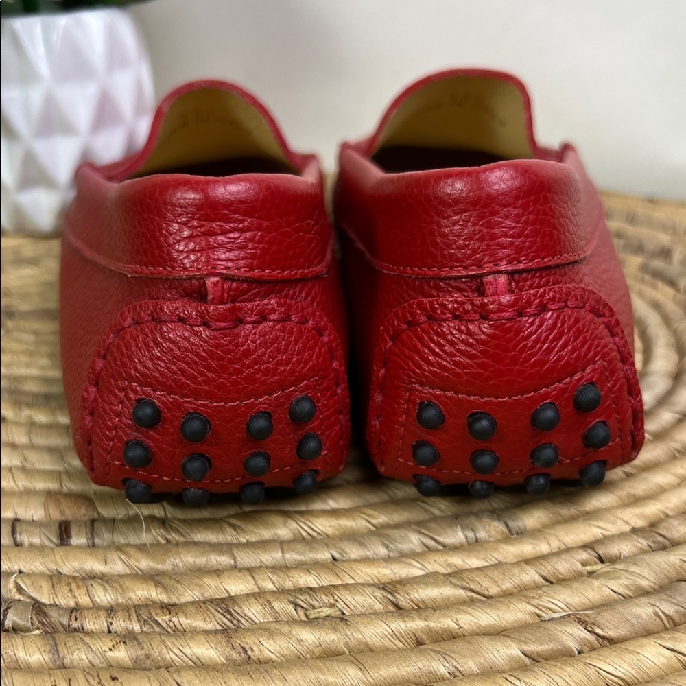 M Gemi Felize Loafers Red Matte Pebbled Leather Driving Moccasin Preppy 35.5 - Picture 4 of 12